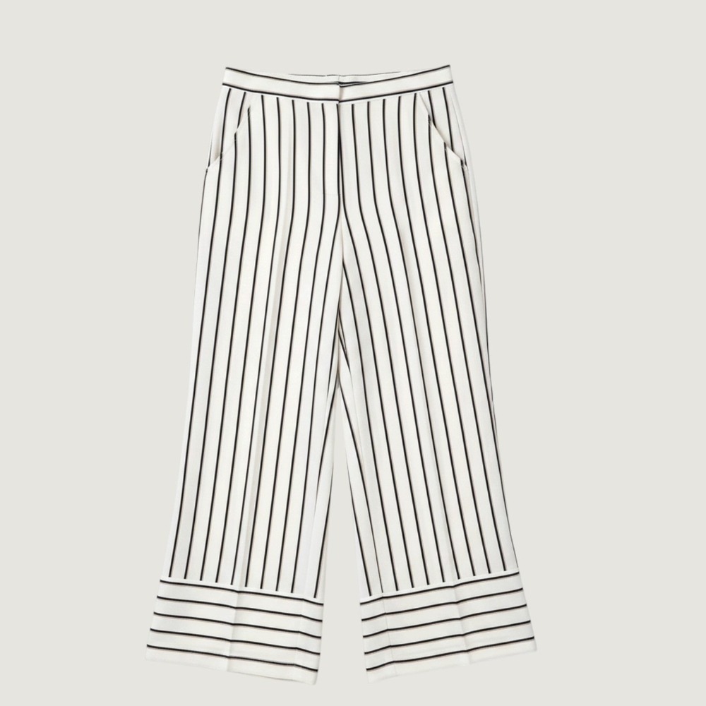 Charlotte Russe Pants Womens Medium White Stripe Wide Leg Cropped Lined pants